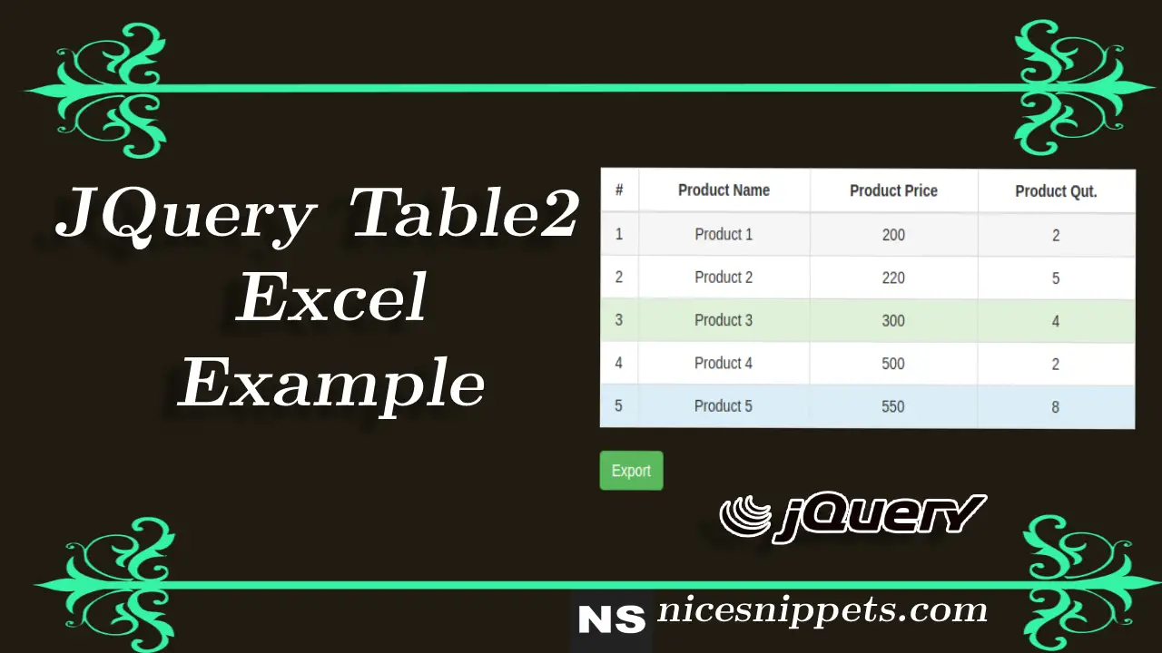 JQuery Table2 Excel Example Tutorial
